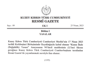 Kamu İhale (Değişiklik) Yasası yürürlüğe girdi