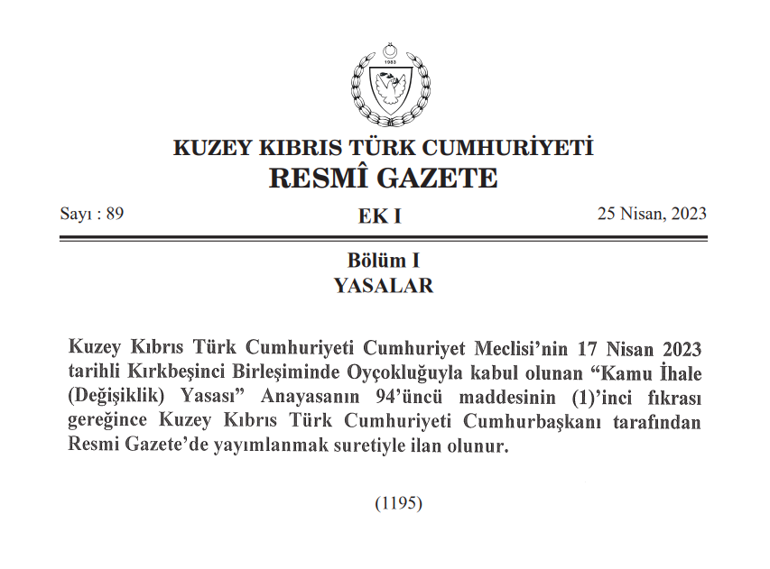 Kamu İhale (Değişiklik) Yasası yürürlüğe girdi