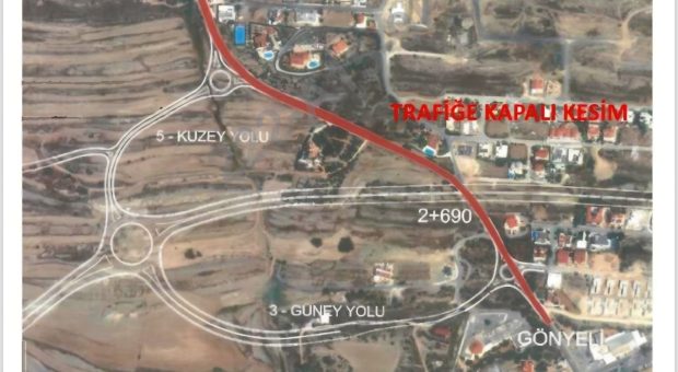 Gönyeli-Boğaz yolu pazartesi gününe kadar trafiğe kapalı