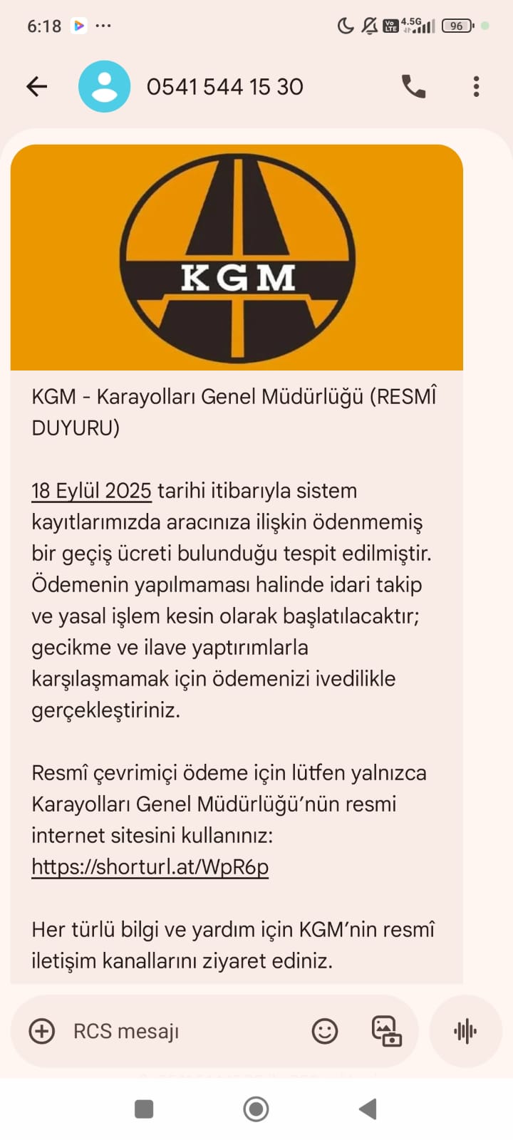 “Ödenmemiş geçiş ücreti’ bulunduğuna ilişkin mesajlar dolandırıcılık amacıyla gönderiliyor”