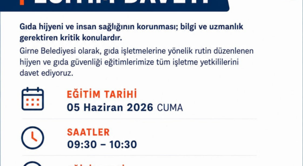 Girne Belediyesi “Gıda Hijyeni ve Güvenliği Eğitimi” düzenliyor