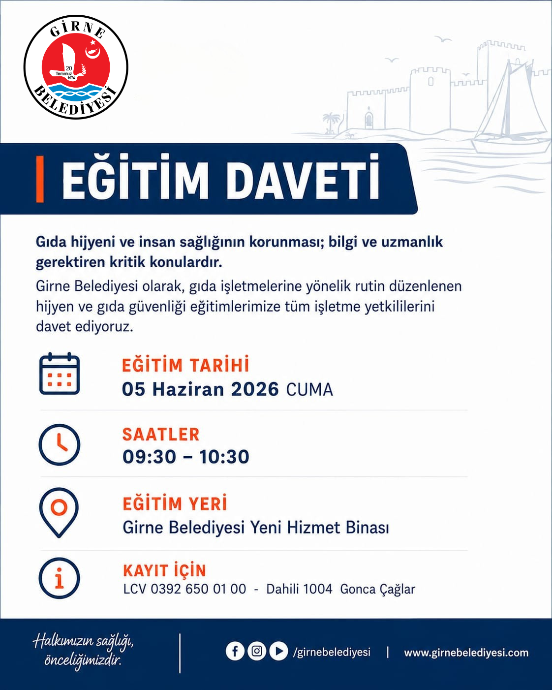 Girne Belediyesi “Gıda Hijyeni ve Güvenliği Eğitimi” düzenliyor