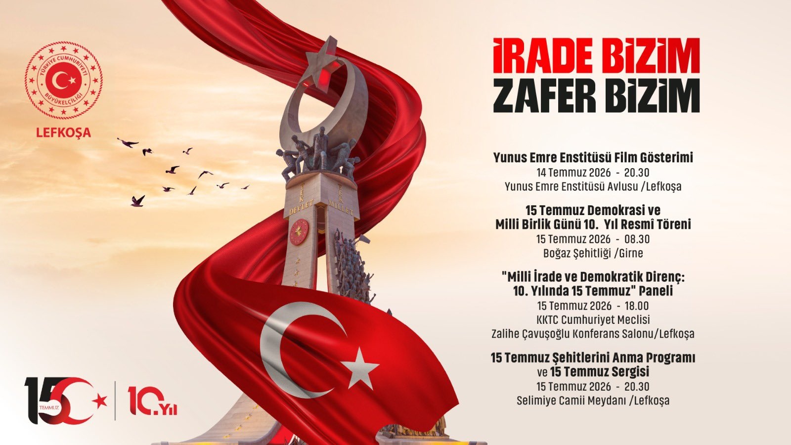 15 Temmuz Demokrasi ve Milli Birlik Günü’nün 10. yılı… Lefkoşa’da bir dizi etkinlik düzenlenecek